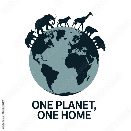 One Planet One Home Concept Illustration with Animals and the World