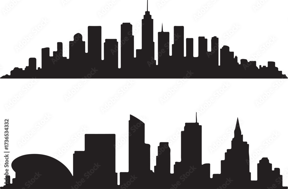 Obraz premium City skyline silhouette, modern urban landscape art