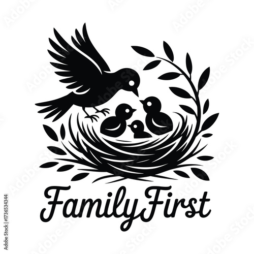 Bird Family Nest Illustration Emblem of Motherhood and Care