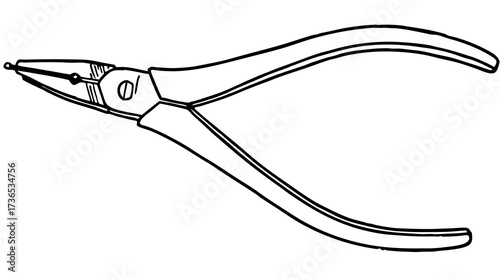 Detailed line art illustration of round nose pliers, a versatile hand tool for jewelry making, craft projects, and wire work.
