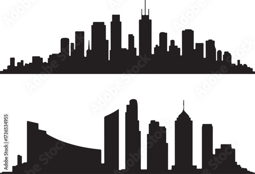 Silhouetted cityscapes create a modern urban feel