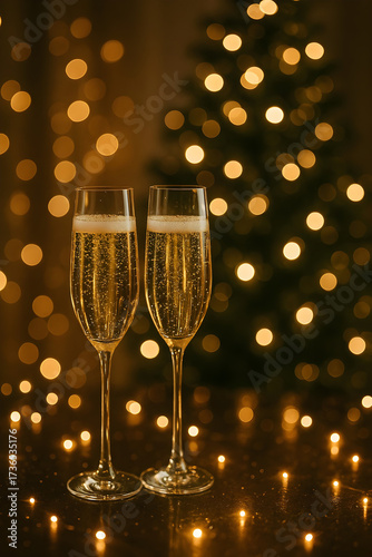 Cheers to new year 2026: champagne glasses with bokeh glow - festive christmas & new year greeting card