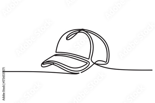 Hat cap continuous one line drawing vector illustration, hiking adventure cap hat, trip, travel. one line Icon drawing with white background