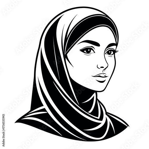 Muslim woman with hijab silhouette vector illustration,Black colour solid white background (1).eps