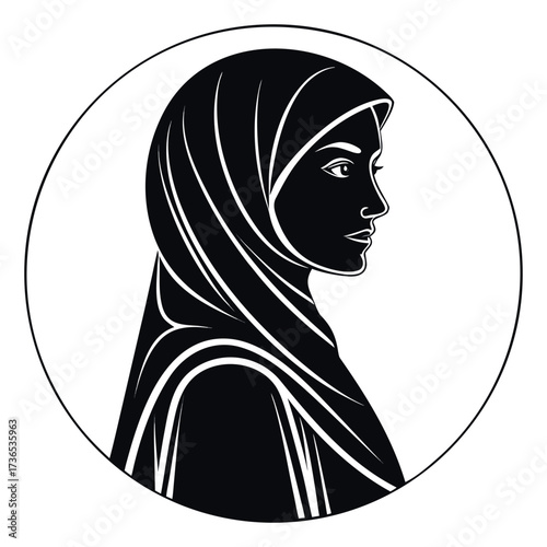 Muslim woman with hijab silhouette vector illustration,Black colour solid white background (3).eps