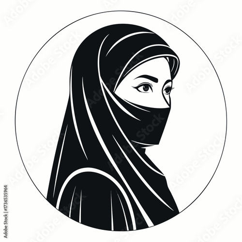 Muslim woman with hijab silhouette vector illustration,Black colour solid white background (2).eps