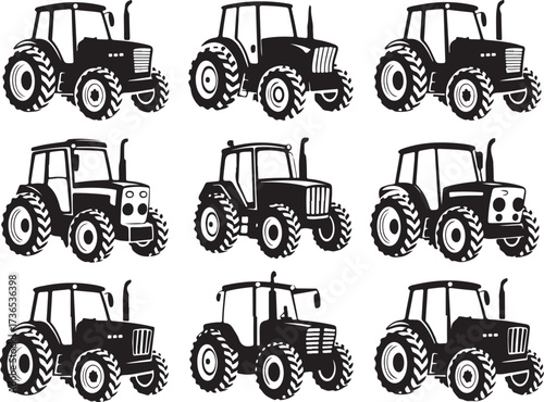Farm tractors silhouettes for agricultural projects