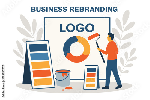 Man painting a new circular logo for business rebranding and brand identity