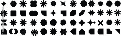 BRUTALIS ABSTRACT GEOMETRIC SHAPE. Y2K GEOMETRIC DESIGN ELEMENT SHAPES. FIGURES, STARS, SPIRAL FLOWER AND CIRCLES. BAUHAUS MEMPHIS DESGN GEOMETRIC SILHOUETTE  ELEMENT 