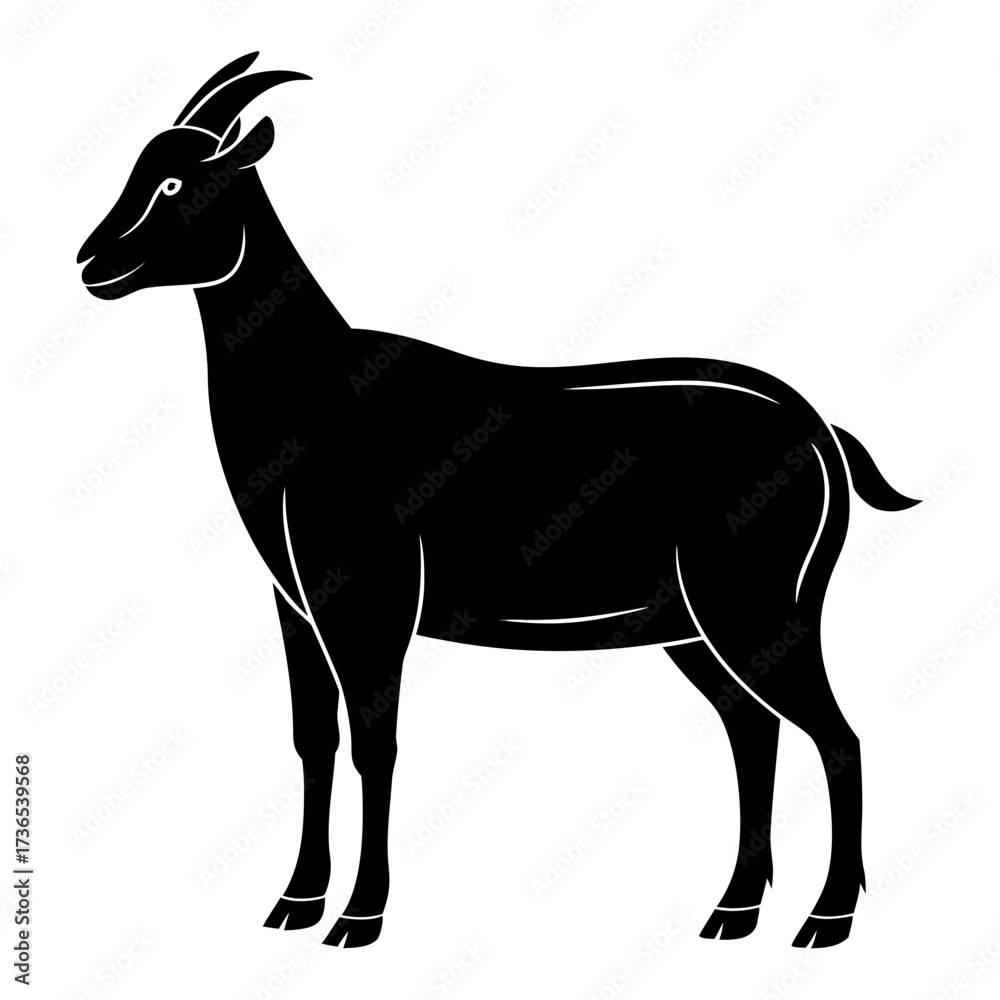 Obraz premium Black colour Eid goat (qurbani animal) silhouette vector illustration, solid white background (1).eps