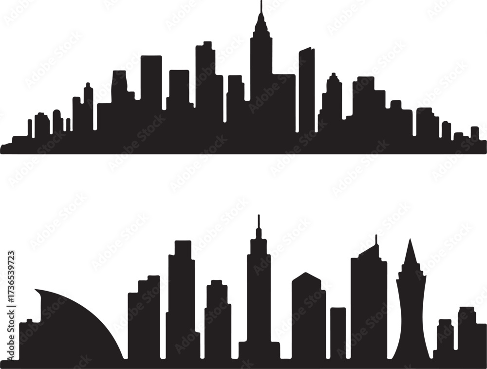 Fototapeta premium Modern city skyline silhouettes, sleek black design