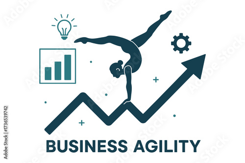 Business agility concept with gymnast and upward growth arrow