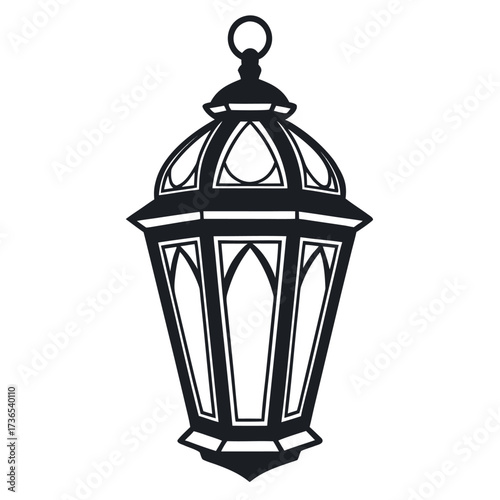 Black colour Islamic lantern (fanous) silhouette vector illustration, solid white background (1).eps