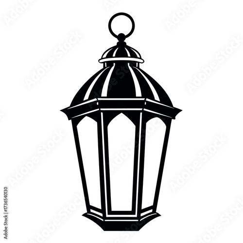 Black colour Islamic lantern (fanous) silhouette vector illustration, solid white background (2).eps