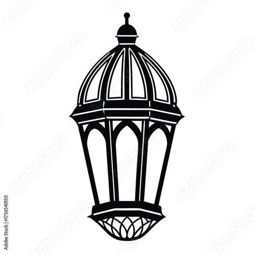Black colour Islamic lantern (fanous) silhouette vector illustration, solid white background (4).eps