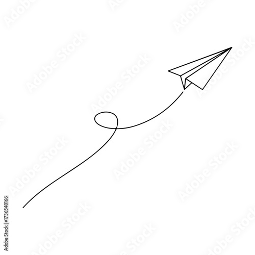 Simple Line Drawing of a Flying Paper Airplane.