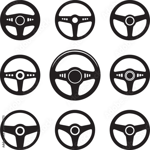 Black steering wheels various designs vehicle driving