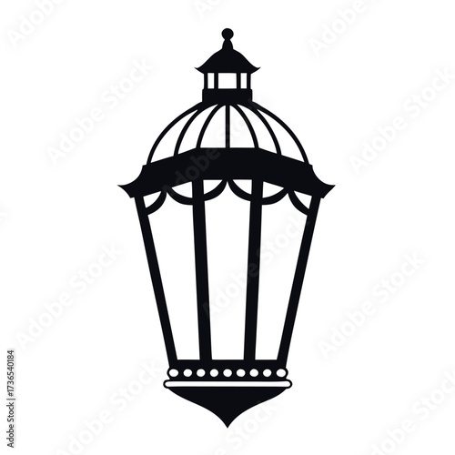 Black colour Islamic lantern (fanous) silhouette vector illustration, solid white background (3).eps