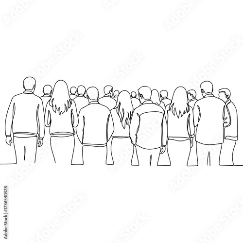Continuous Line Drawing of a Crowd of People.