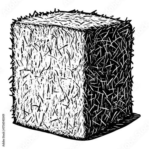 Vintage Square Haystack or Hay Bale Object Black and White Outline Line Art Drawing Isolated
