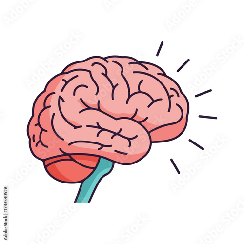 Illustration of a human brain with radiating lines indicating thought or idea.