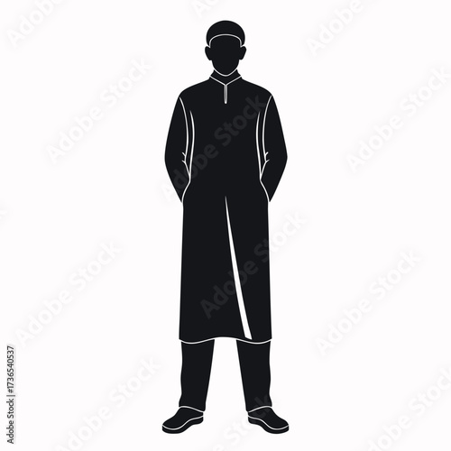 Black colour Muslim man praying silhouette vector illustration, solid white background (3).eps