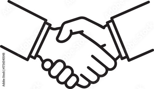 Simple outline drawing of two hands shaking in agreement and partnership