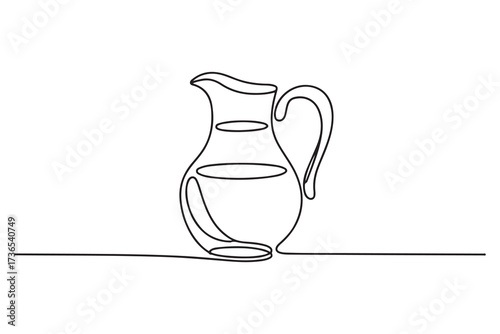 Continuous one line drawing of water pitcher glass. Abstract jug continuous single line art hand drawing. one line Icon drawing with white background