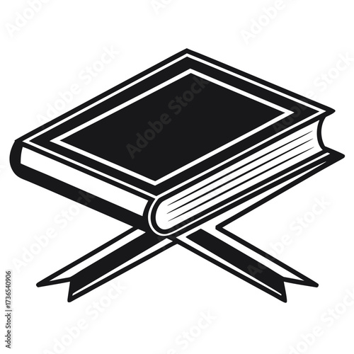 Black colour Quran with stand (Rehal) silhouette vector illustration, solid white background (1).eps