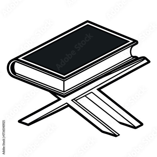 Black colour Quran with stand (Rehal) silhouette vector illustration, solid white background (5).eps
