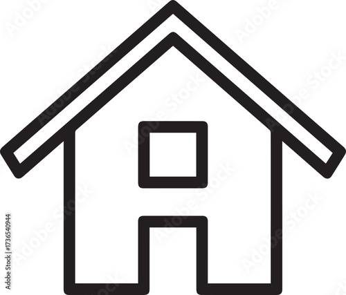 Simple outline icon of a house with a square window and doorway