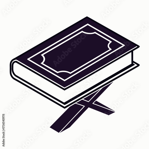Black colour Quran with stand (Rehal) silhouette vector illustration, solid white background (6).eps