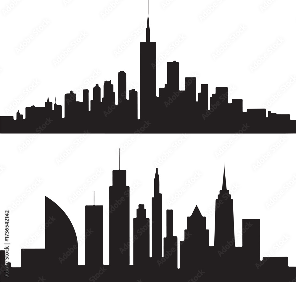 Naklejka premium Striking city skyline silhouettes for modern design