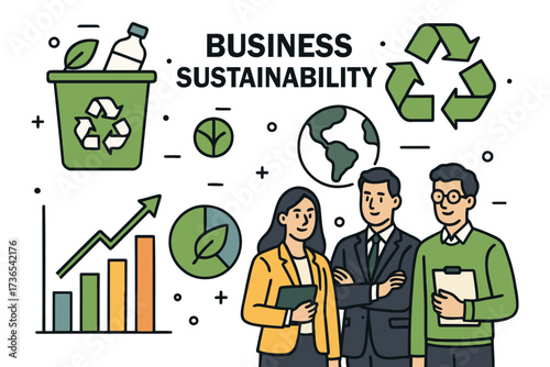 Diverse business professionals embracing sustainability and environmental responsibility concepts