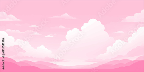 Beautiful nature background with pink sky and white clouds in the summer light. clear, blue, sun, cloudy, sunny, sunlight, vector, high