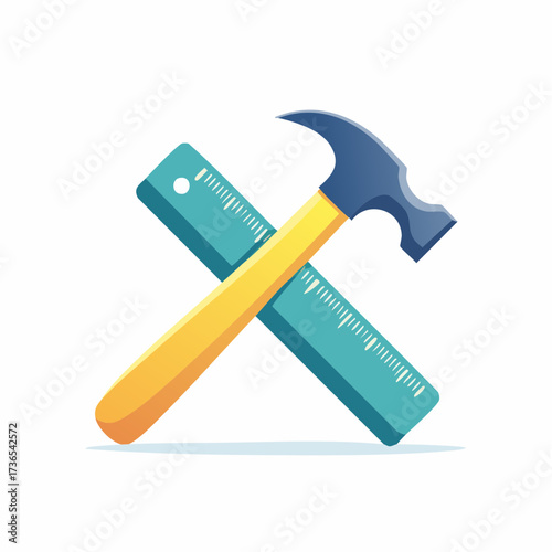 Illustration of Crossed Hammer and Ruler, Representing Construction and Measurement