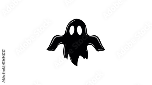 A black ghost with oval eyes floats against a white background.