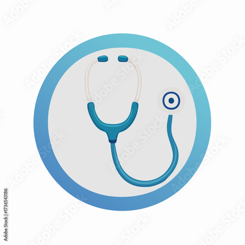 Illustrative circular emblem featuring a teal stethoscope representing healthcare and medicine