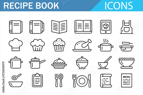 Kitchenware and Meal Prep Symbols — Clean Line Art Icons