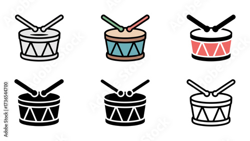 Vector art of set of drum icons with drumsticks