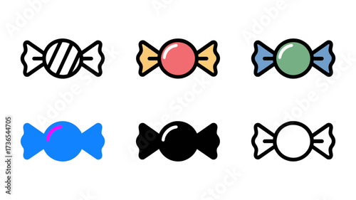 Vector art of assortment of wrapped candy icons in different colors and patterns on a