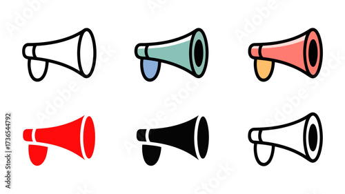 Vector art of collection of megaphone icons in various colors and styles