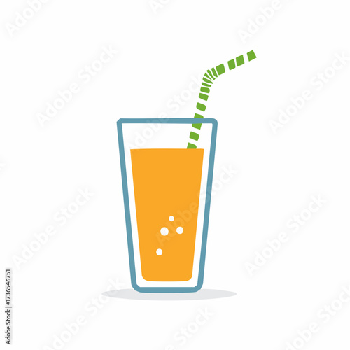 Refreshing Orange Juice in a Glass with a Straw: Minimalist Vector Illustration