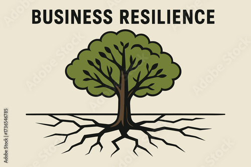 Strong tree with deep roots symbolizing business resilience and stability