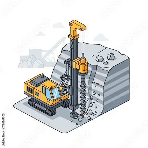 Isometric Illustration of a Drilling Rig in Action.