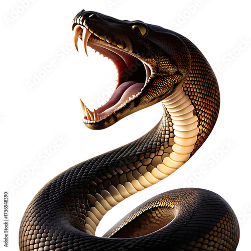 Snake Head, open mouth with fangs, cutout, PNG isolated on white or transparent background