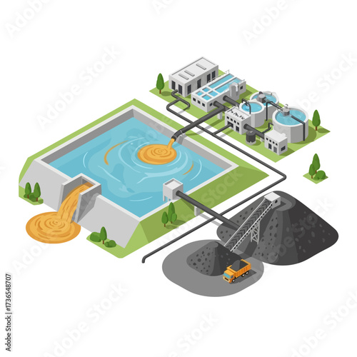 Isometric Diagram of an Industrial Water Purification System.