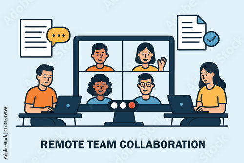 Diverse remote team collaborating virtually on a video conference call