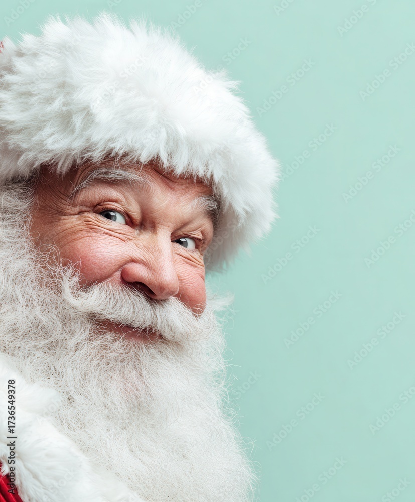 Obraz premium Santa Claus peeks out and smiles