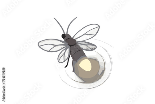 Glowing Firefly Night. Isometric vector illustration set firefly glow night signal: single glowing insect, abdomen emitting yellow